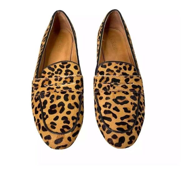 J. Crew 7.5 Calf Hair Penny Loafers Animal Print Cheetah Leopard Closet Staple - Picture 1 of 11